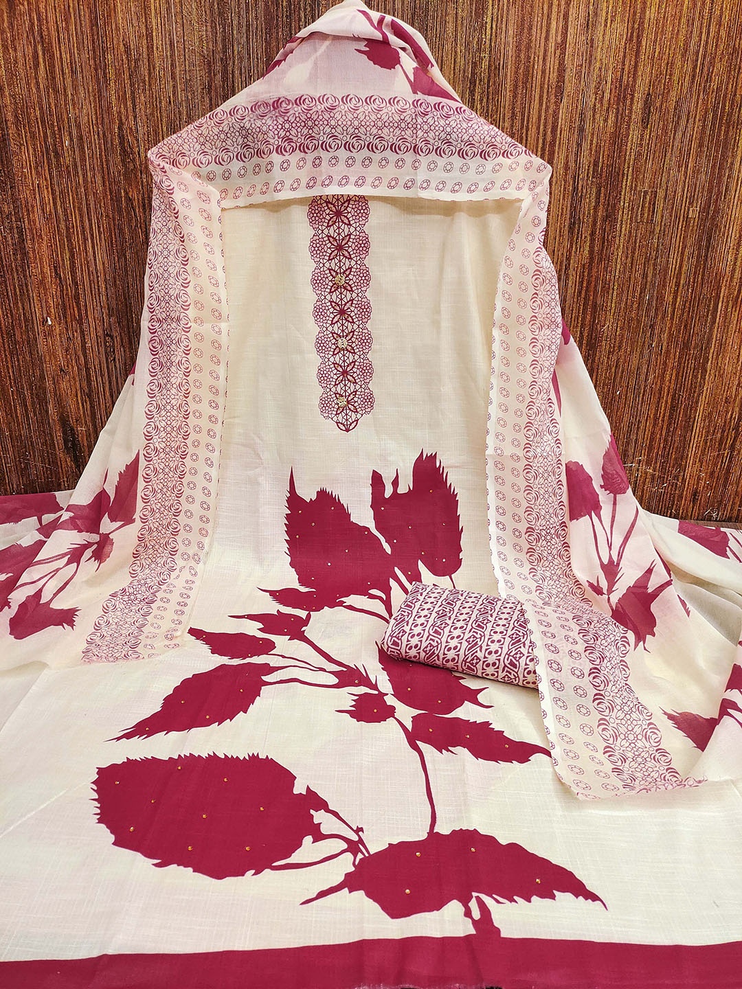 

MANVAA Floral Printed Unstitched Dress Material, White
