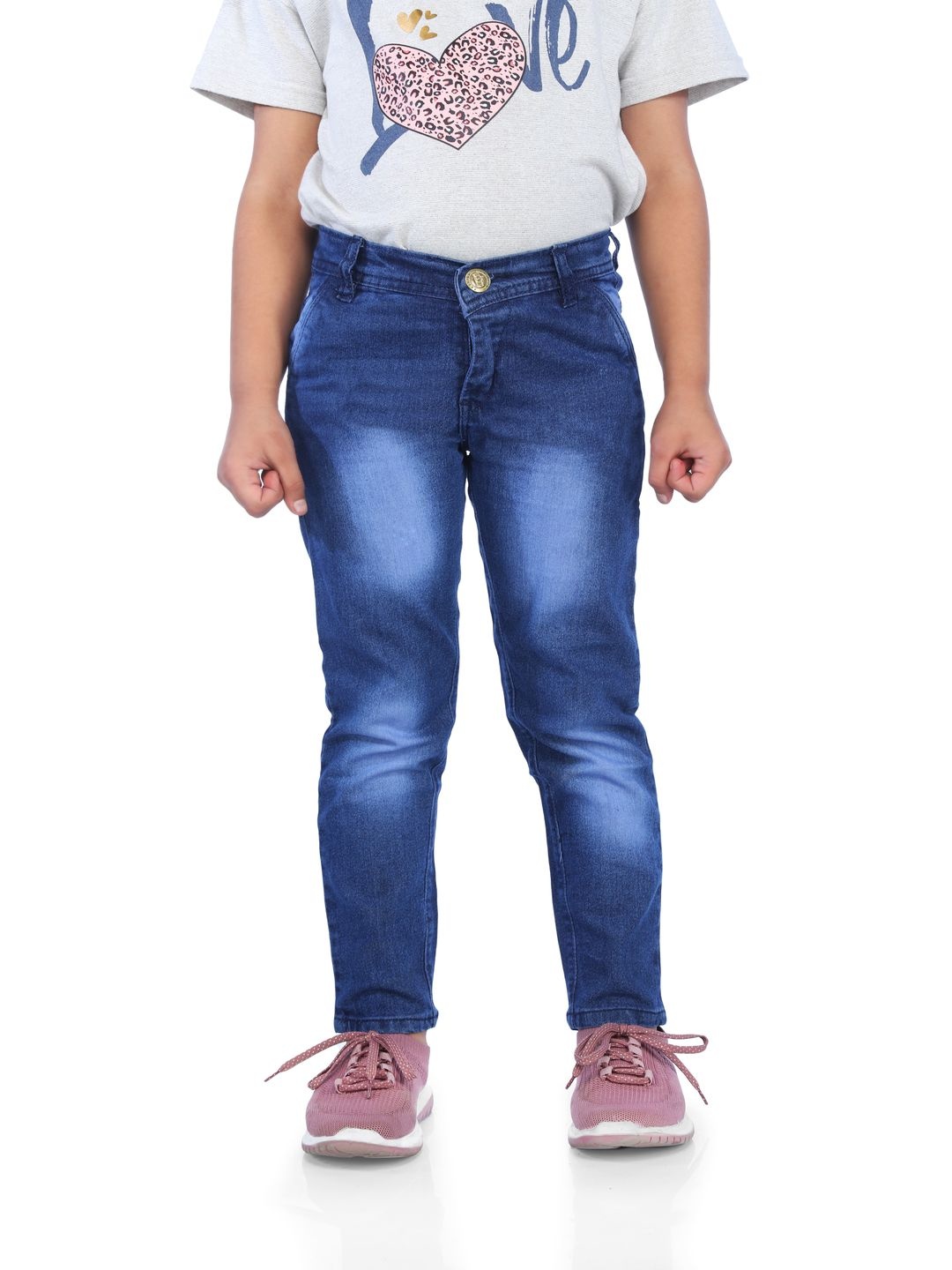 

GUCHU Girls Slim Fit Mildly Distressed Heavy Fade Jeans, Blue