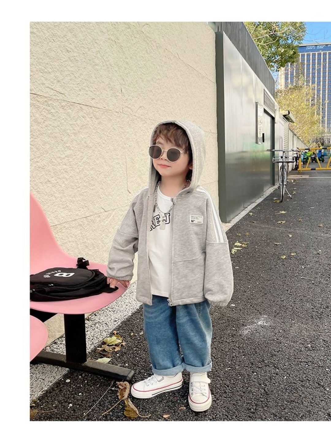 

LULU & SKY Boys Hooded Striped Cotton Casual Bomber Jacket, Grey
