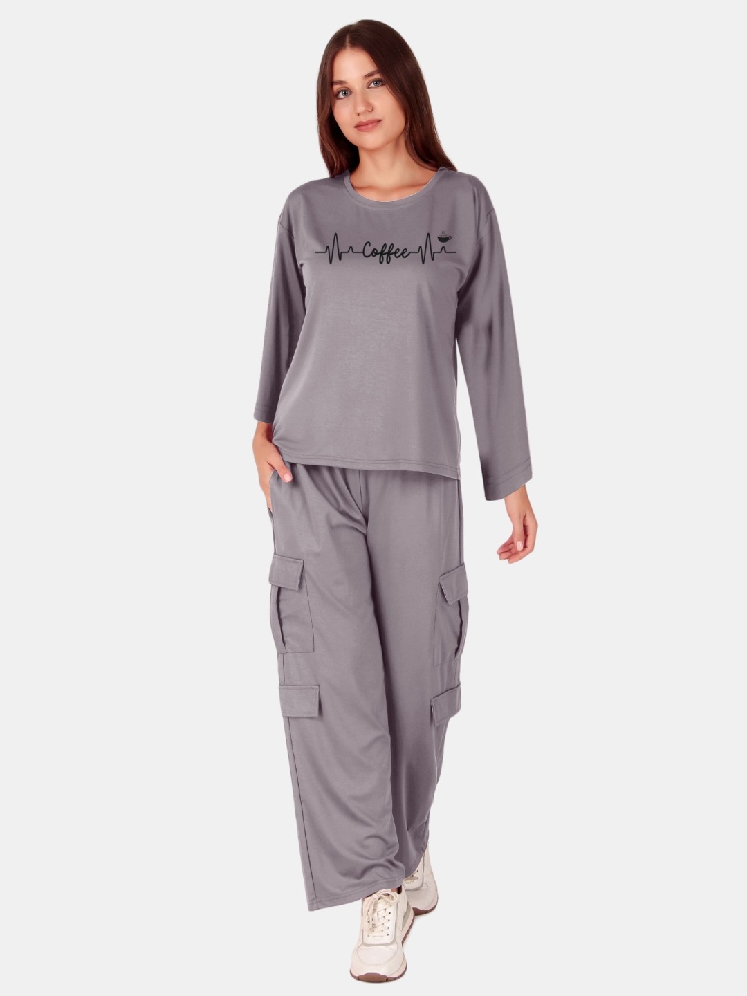 

Fasense Printed Oversized T-shirt And Cargo Pant, Grey