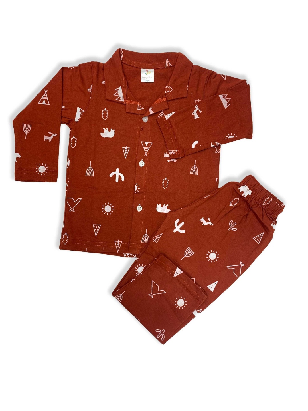 

Babywish Kids Printed Shirt Collar Night suit, Maroon