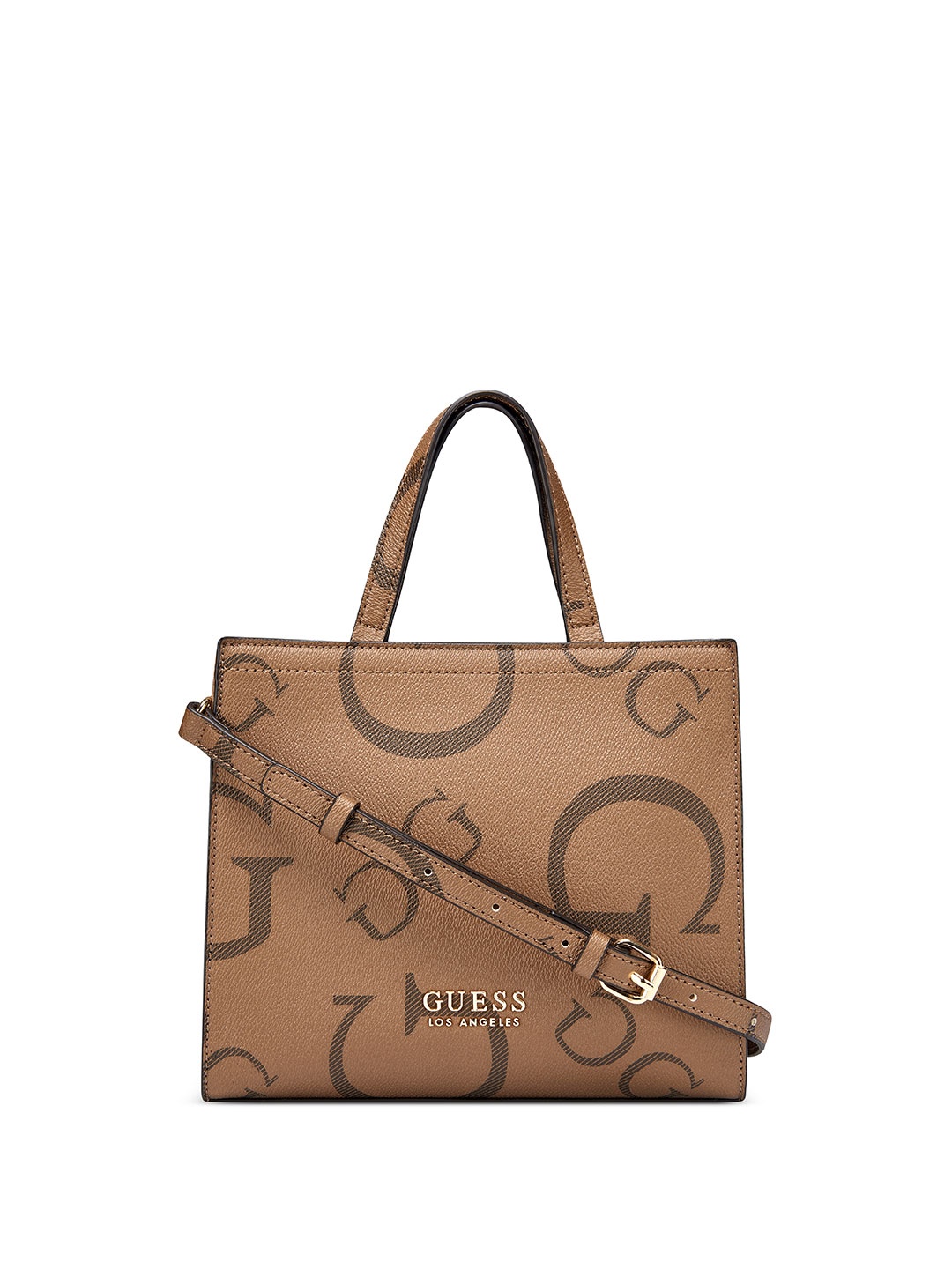 

GUESS Brand Logo Printed Handheld Bag, Brown