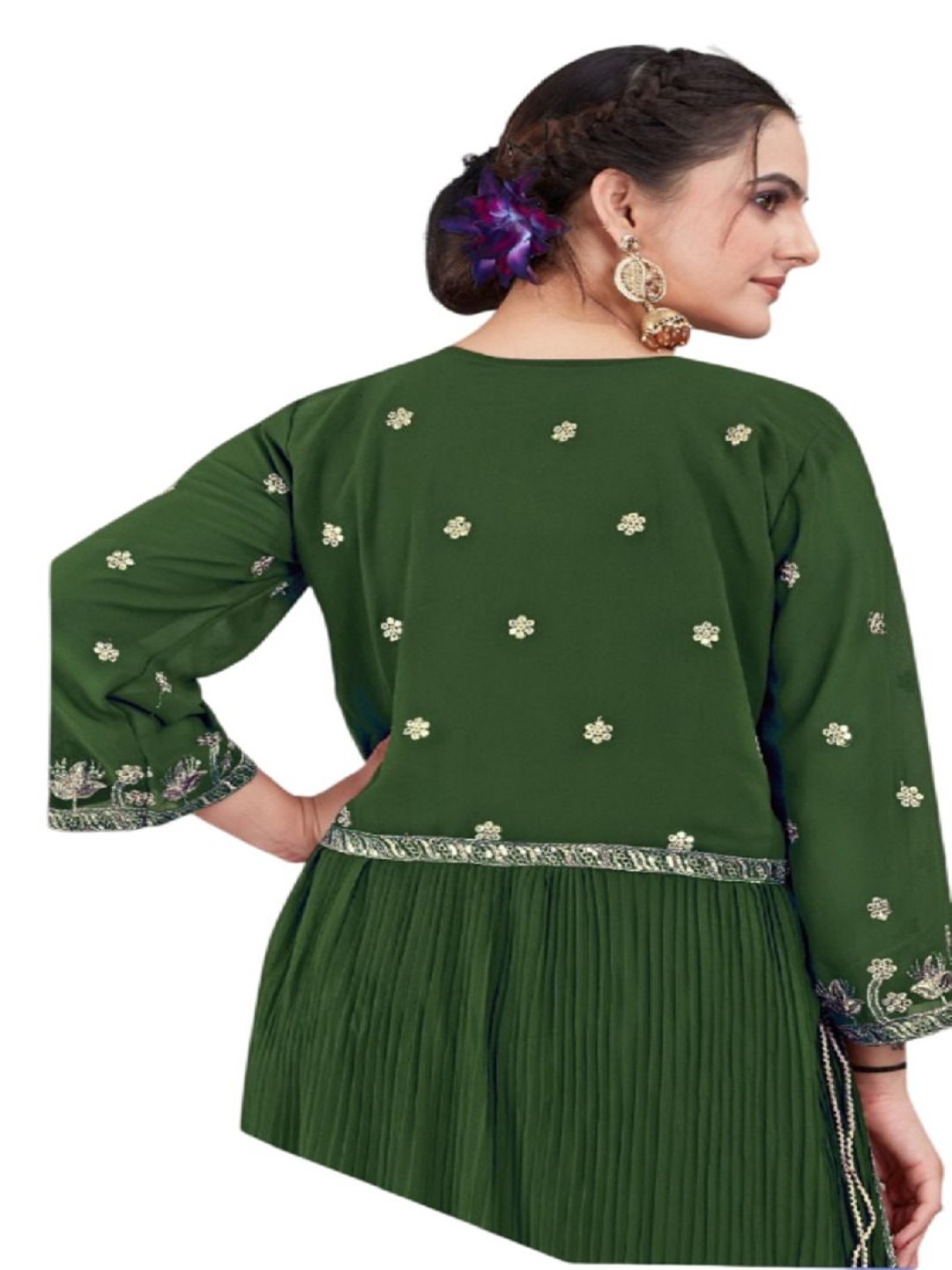 

RUDRAA FAB Ethnic Motifs Embroidered Sequinned Straight Kurta with Palazzos & Dupatta, Green