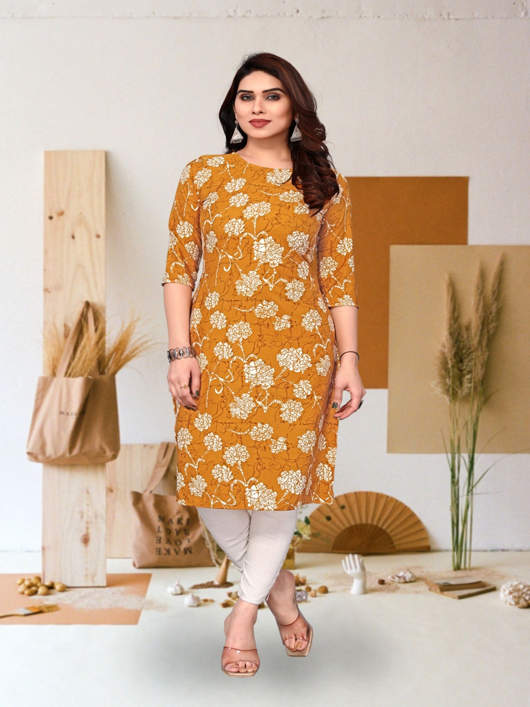 

KETAKI FASHION Floral Printed Straight Kurta, Yellow