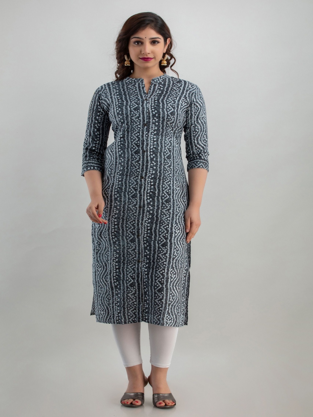 

PARIKSHIT Bandhani Printed Mandarin Collar Straight Kurta, Black
