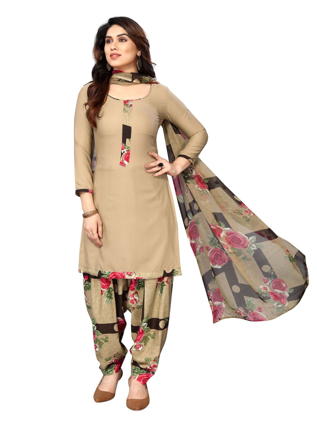 

Sidhidata Silk Crepe Unstitched Dress Material, Red