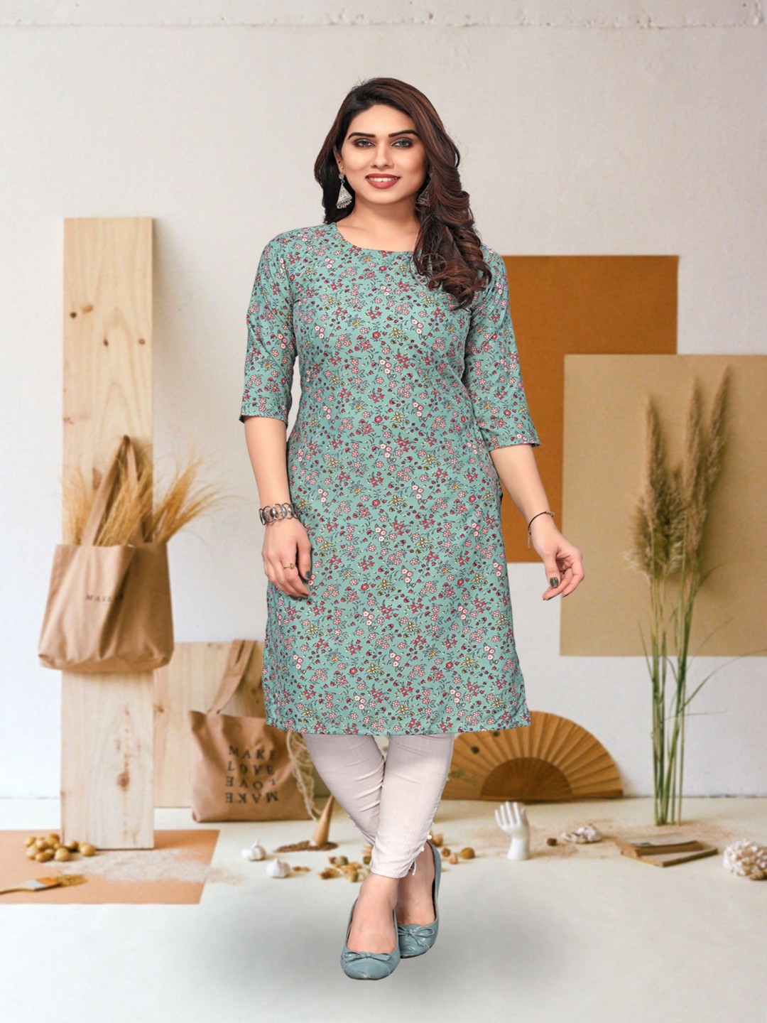 

KETAKI FASHION Floral Printed Straight Kurta, Green