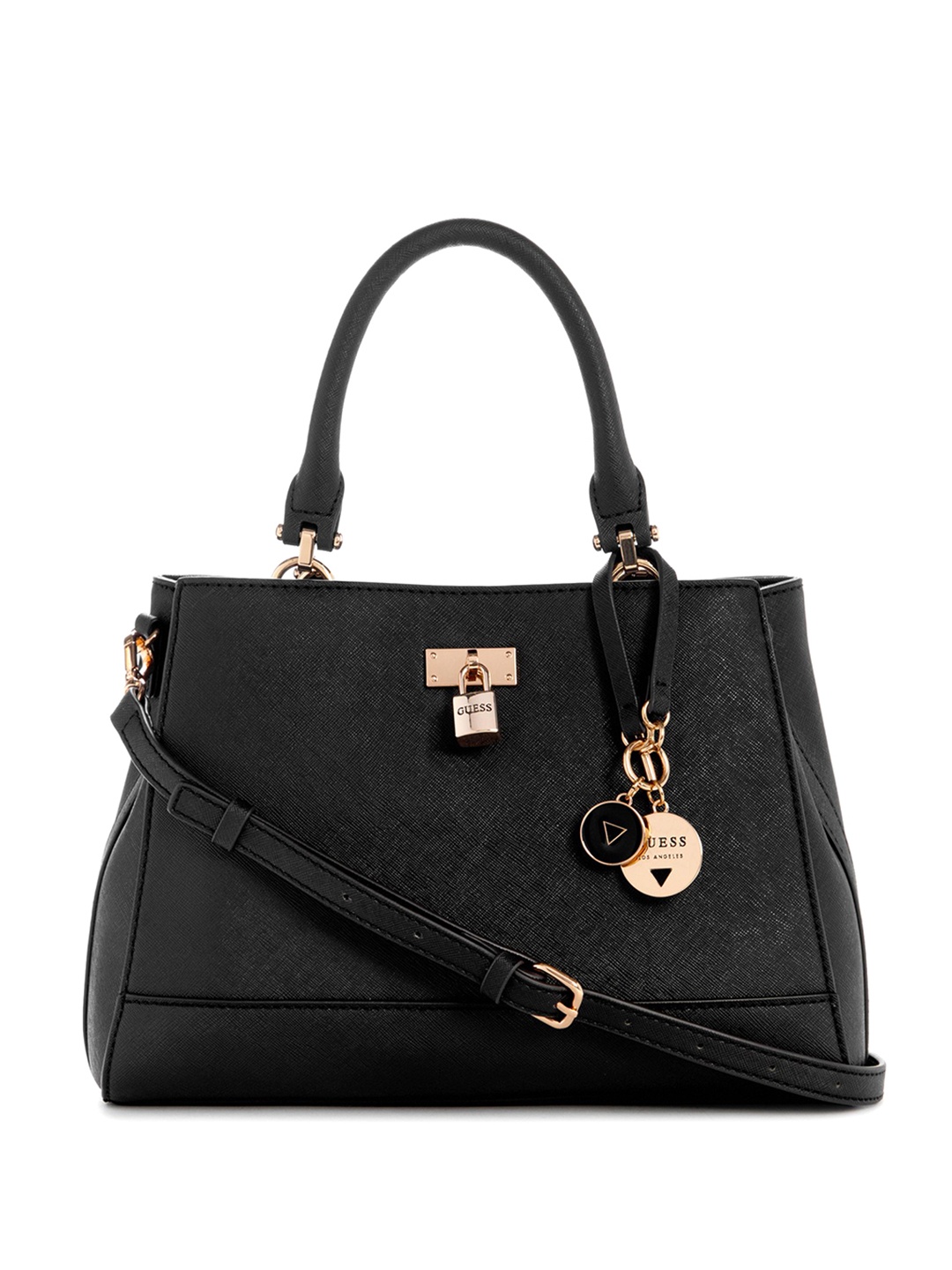 

GUESS Textured PU Structured Handheld Bag, Black