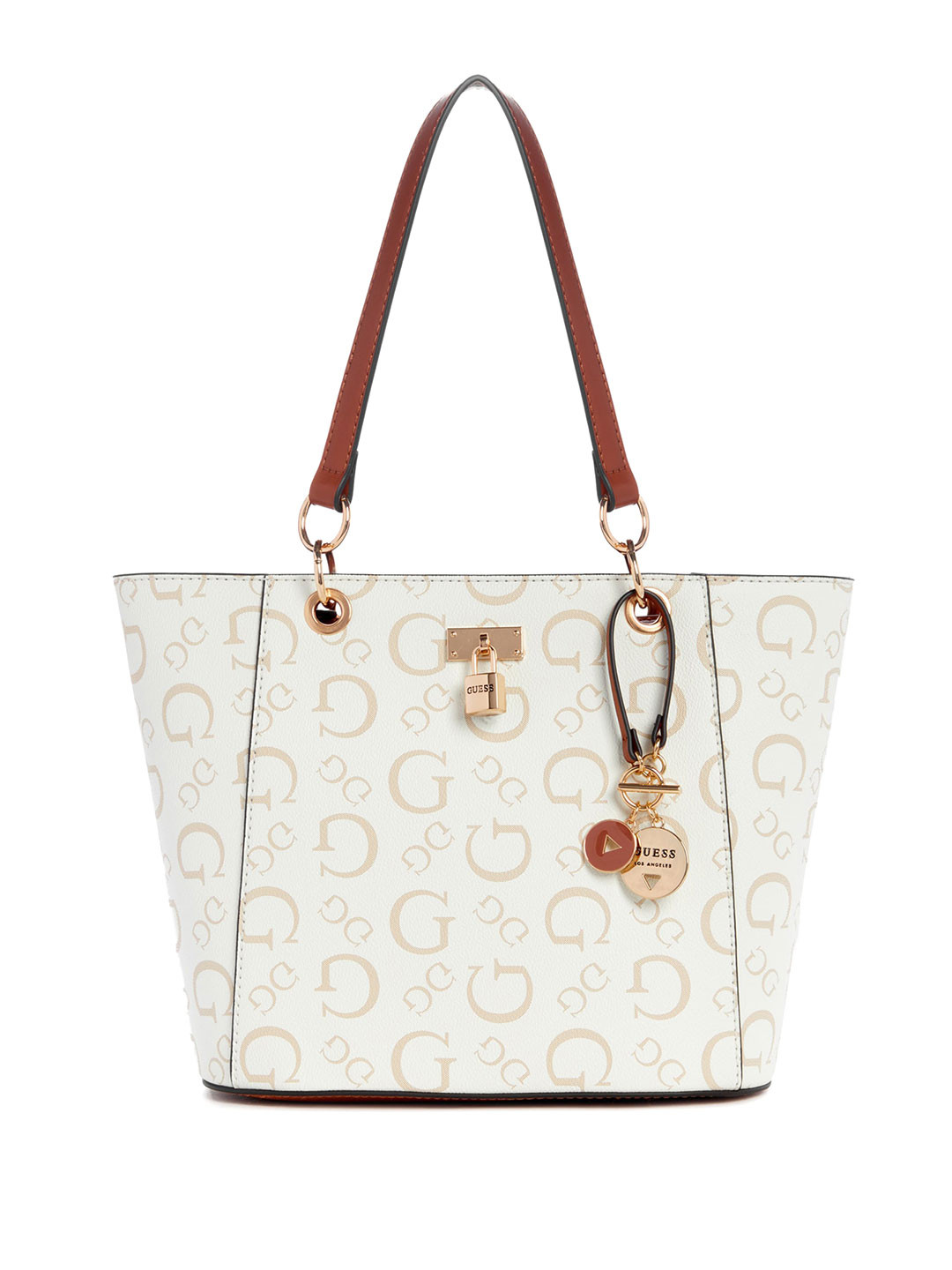 

GUESS Printed PU Structured Shoulder Bag, Beige