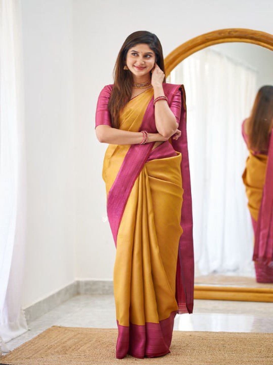 

revika Woven Design Zari Pure Silk Kanjeevaram Saree, Yellow
