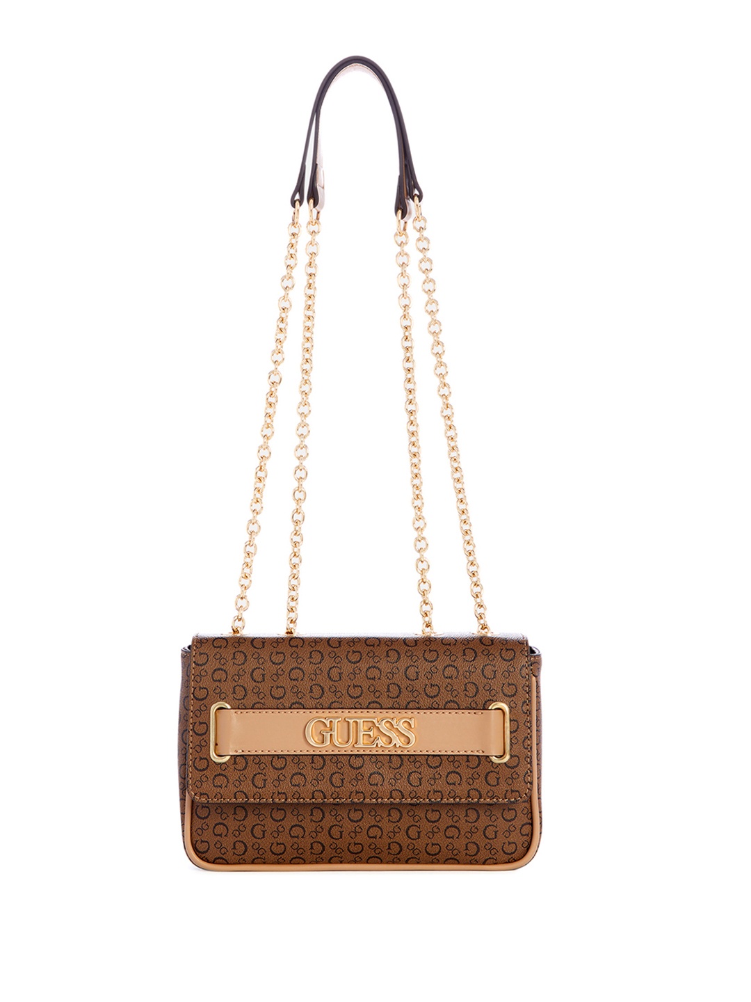 

GUESS Brand Logo Printed Structured Shoulder Bag, Brown