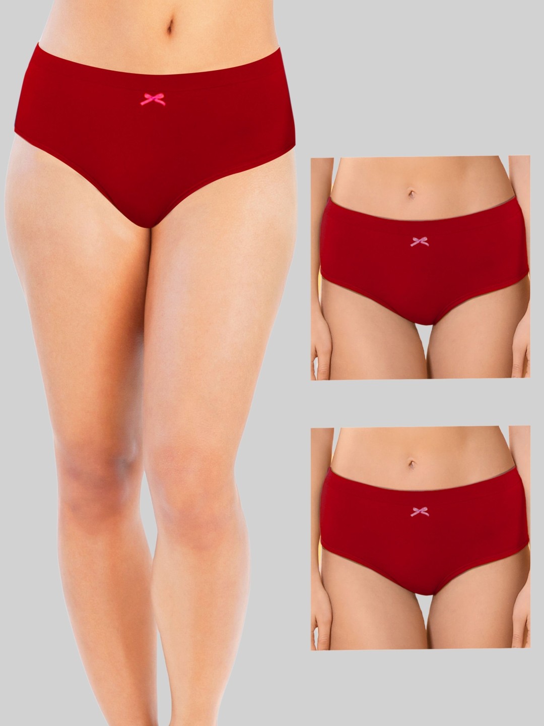 

DChica Pack Of 3 Cotton Mid Waist Hipster Briefs, Red