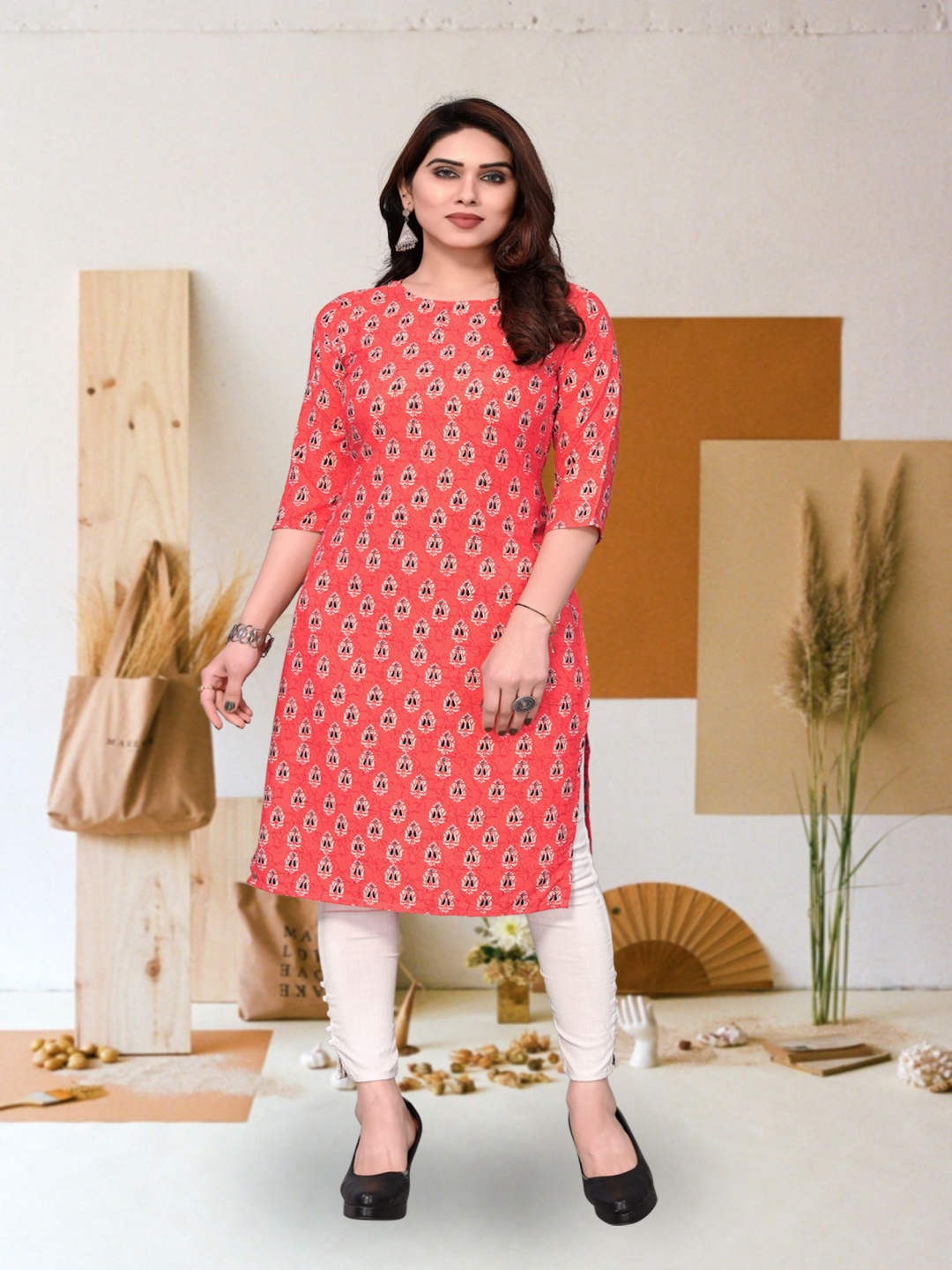 

KETAKI FASHION Floral Printed Straight Kurta, Red