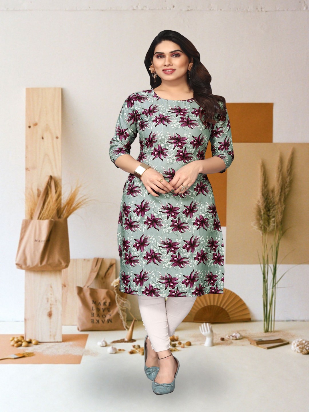 

KETAKI FASHION Floral Printed Straight Kurta, Green