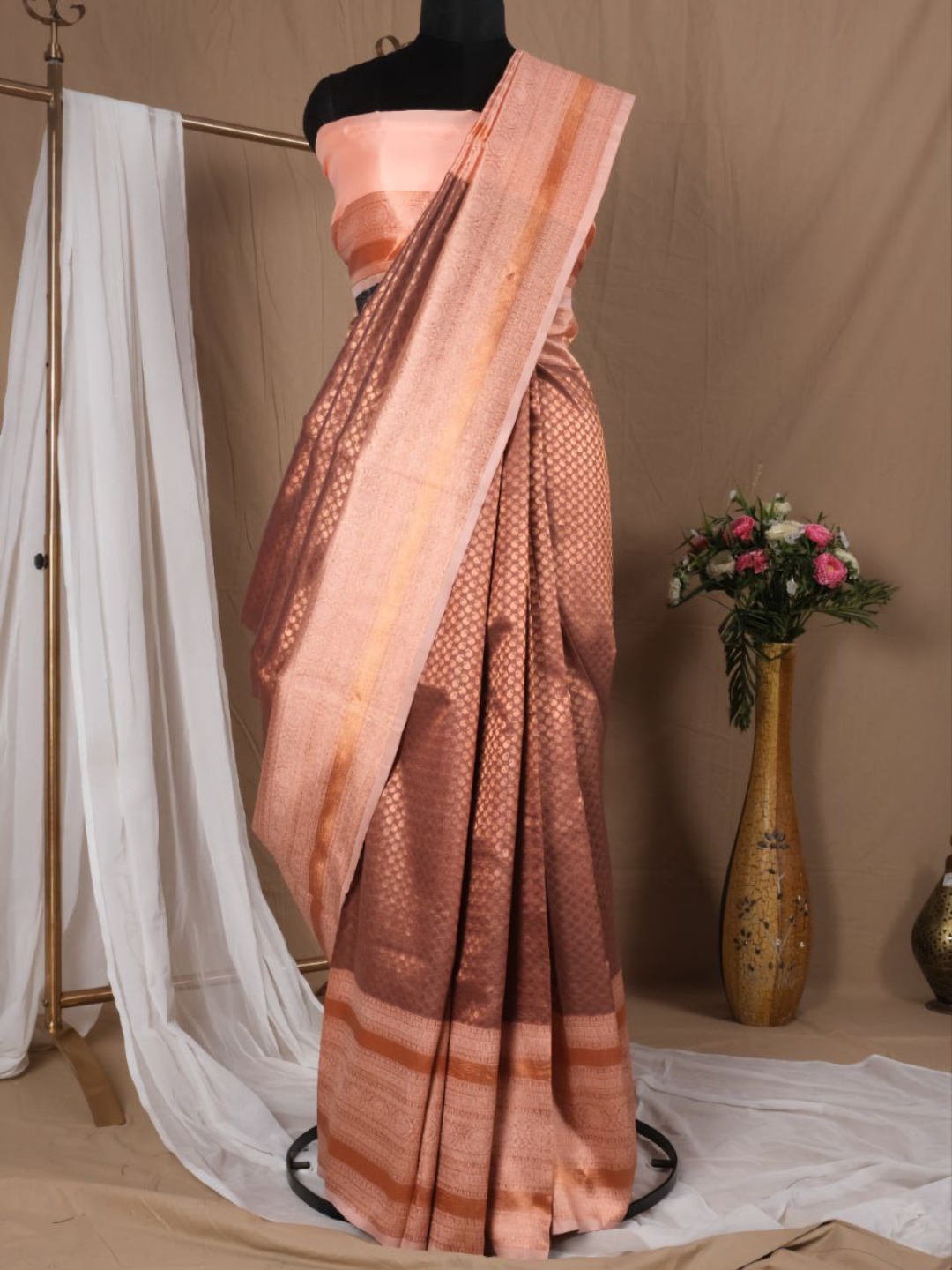 

Jinax Woven Design Zari Pure Silk Banarasi Saree, Brown
