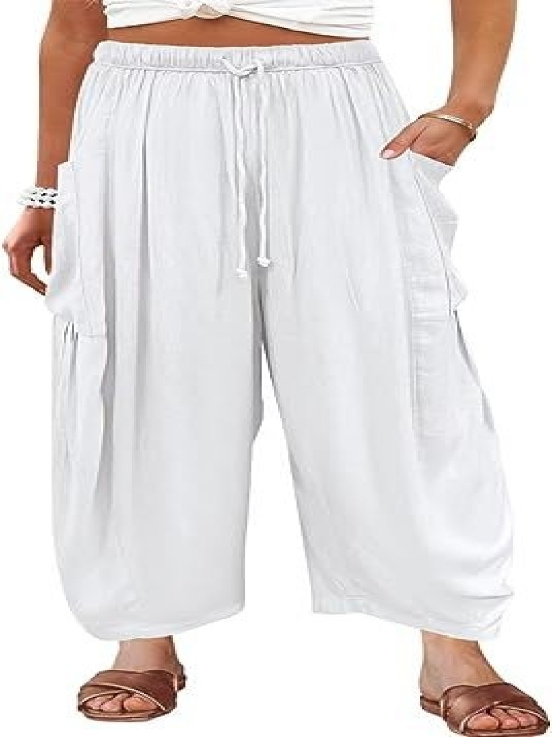 

KPOP Women Original Mid-Rise Cargos, White