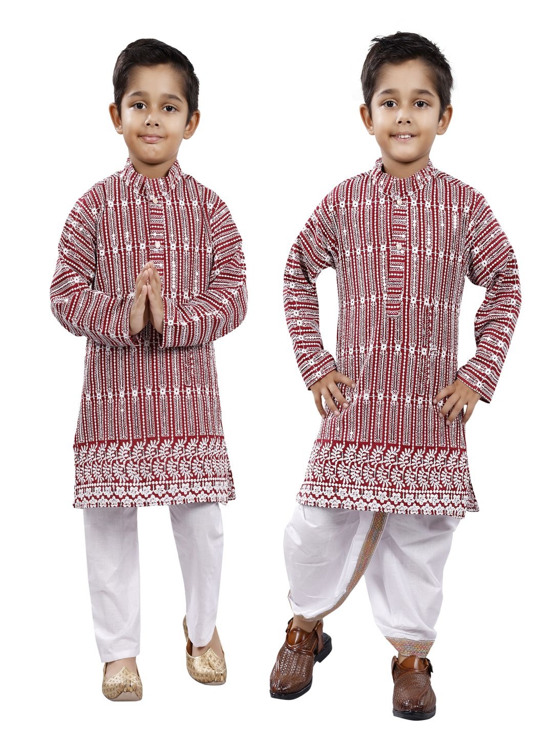 

BAESD Boys Selection Of 2 Floral Embroidered Regular Thread Work Kurta with Dhoti Pants, Red