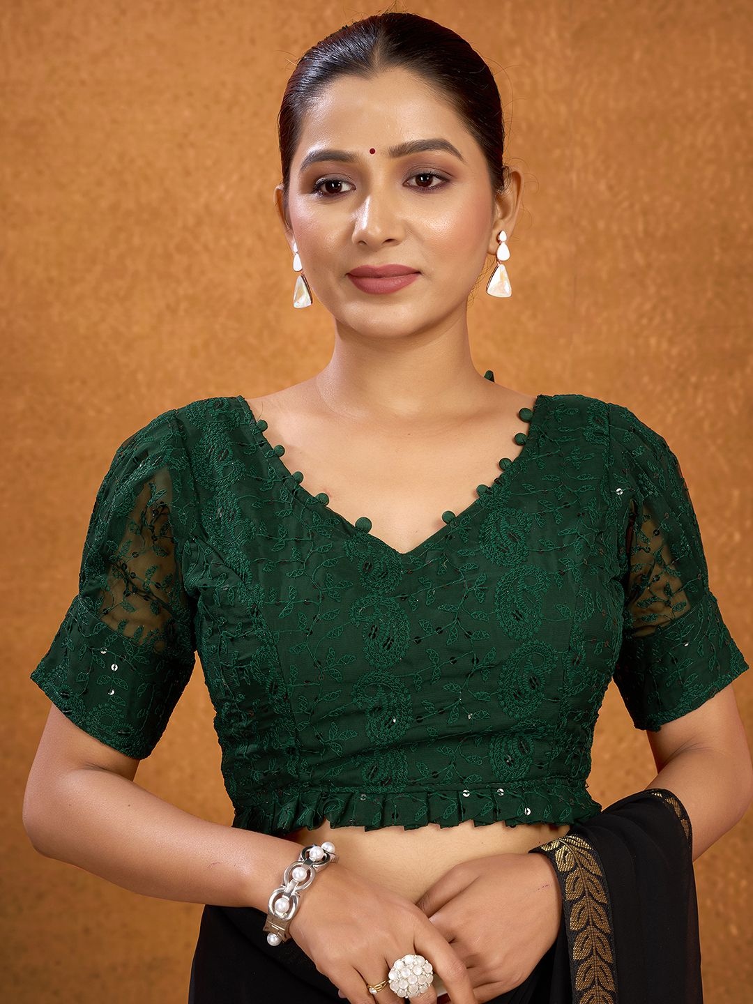 

Kalini Sequinned Embroidered Saree Blouse, Green
