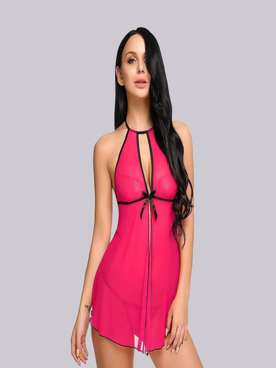 

BILLEBON Net Halter Neck Baby Doll, Pink