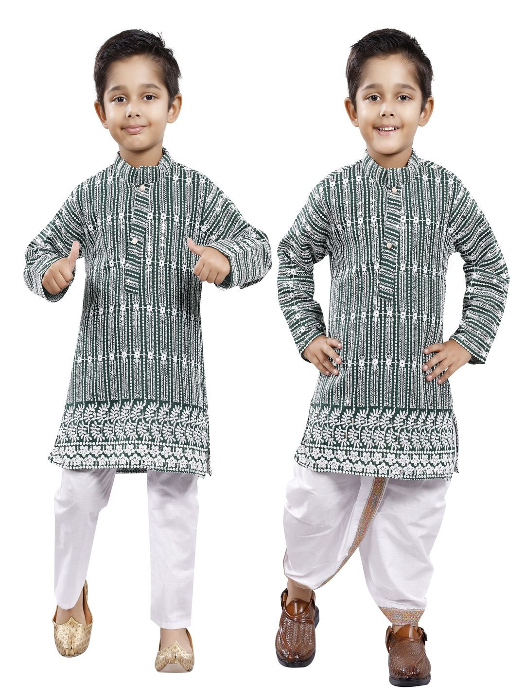 

BAESD Boys Selection Of 2 Floral Embroidered Regular Thread Work Kurta with Dhoti Pants, Green