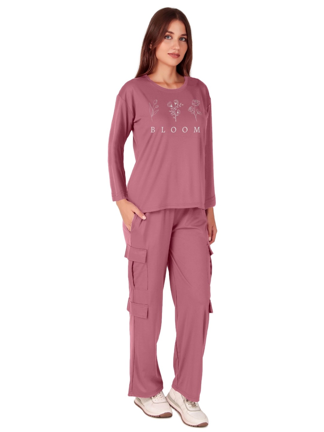 

Fasense Printed Oversized T-shirt And Cargo Pant, Pink