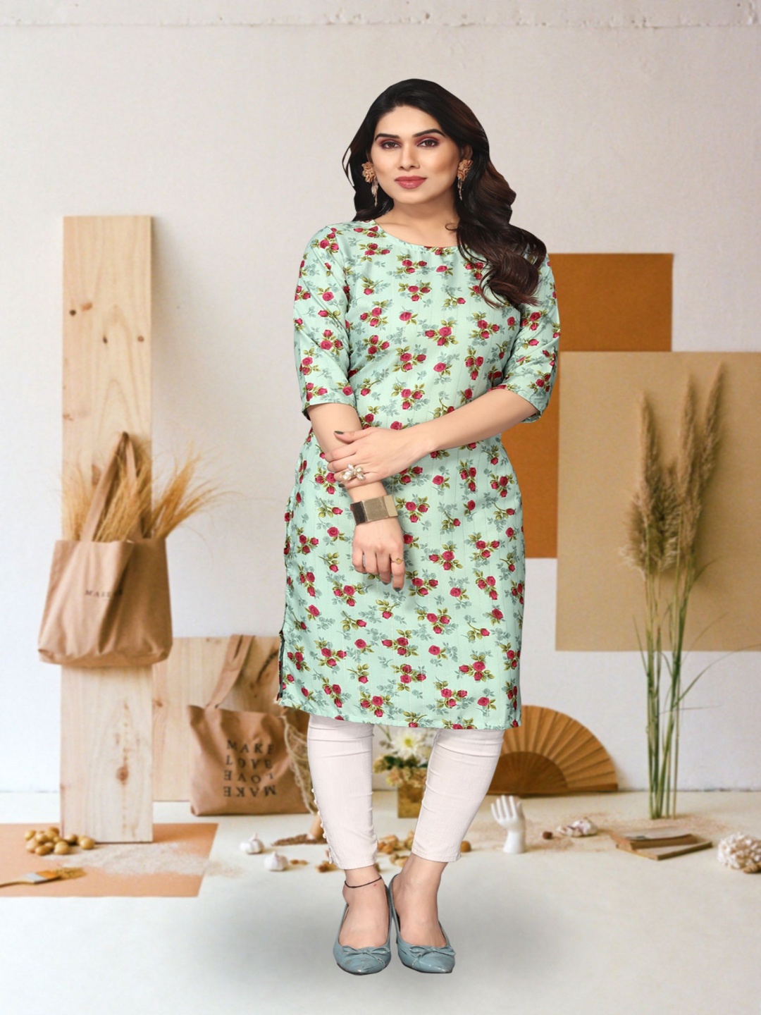 

KETAKI FASHION Floral Printed Straight Kurta, Green