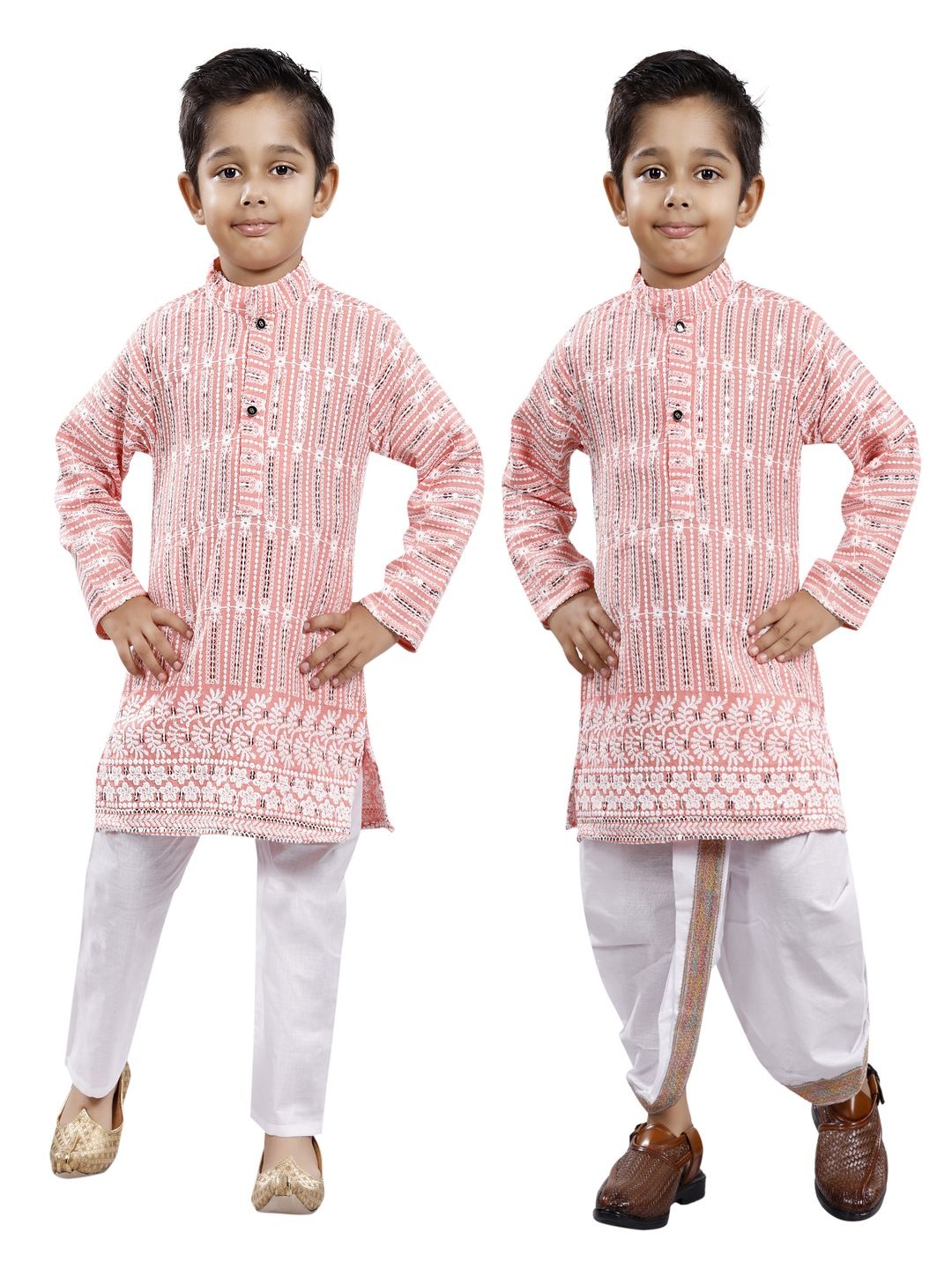 

BAESD Boys Selection Of 2 Floral Embroidered Regular Thread Work Kurta with Dhoti Pants, Orange