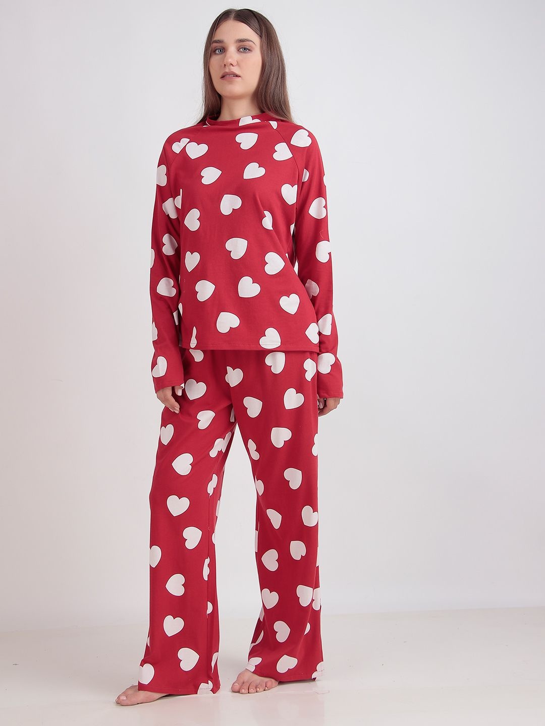 

Masha Women Printed Pure Cotton Night suit, Red
