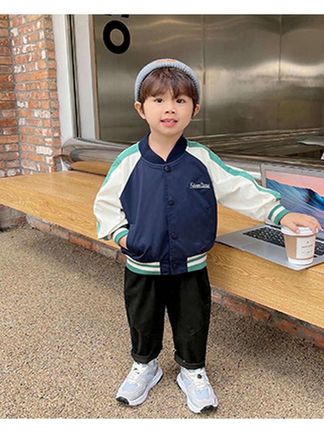 

LULU & SKY Boys Stand Collar Striped Casual Bomber Jacket, Navy blue