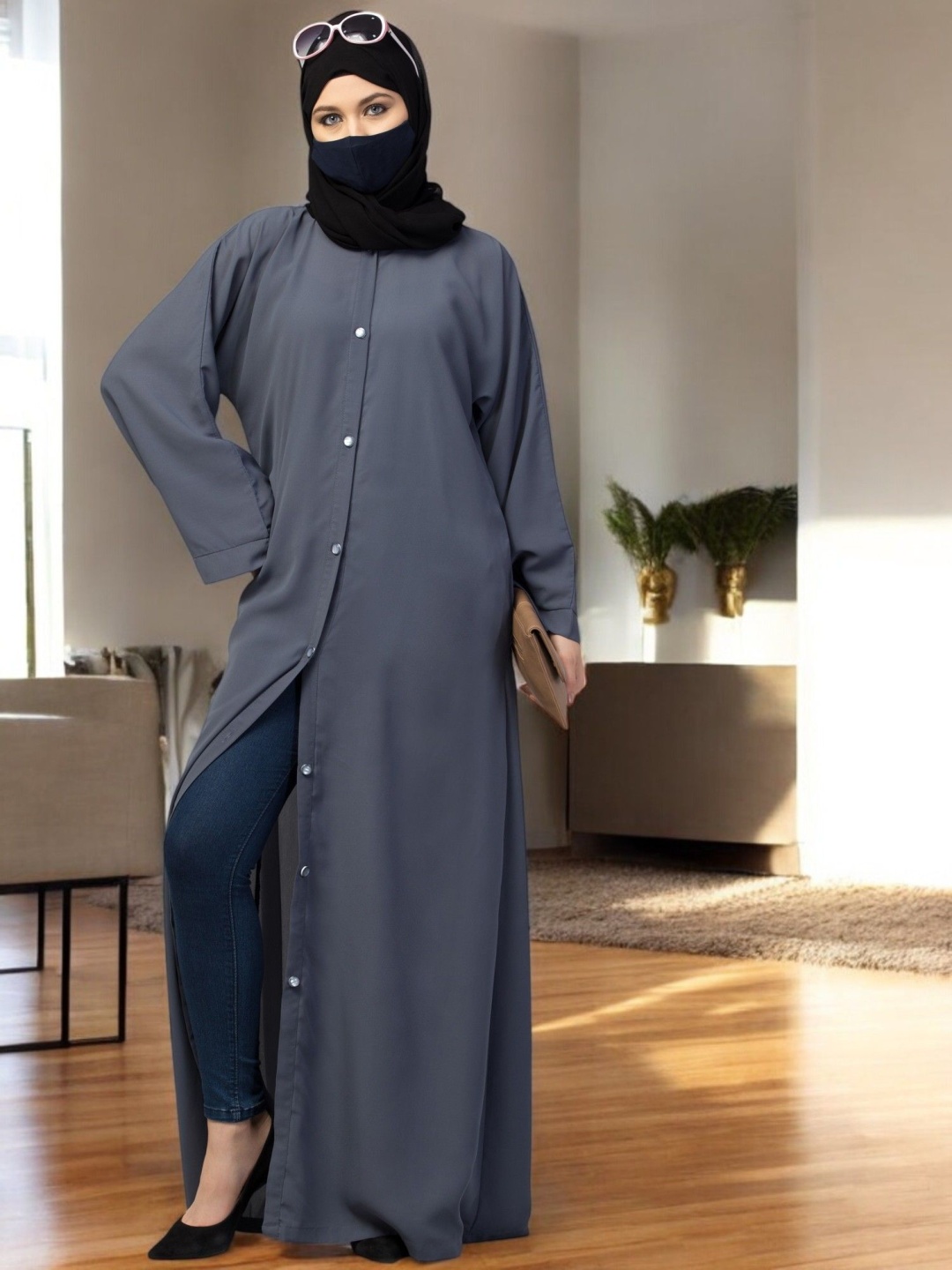 

MUSHKIYA Women Solid Abaya Burqas, Grey