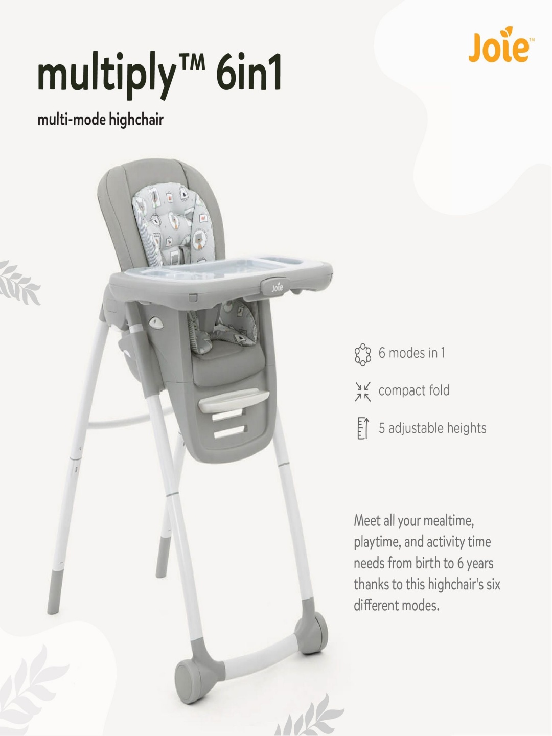 

Joie Infants High Chair Multiply 6 In1 Portrait 6M to 72 Months High Chairs, Grey