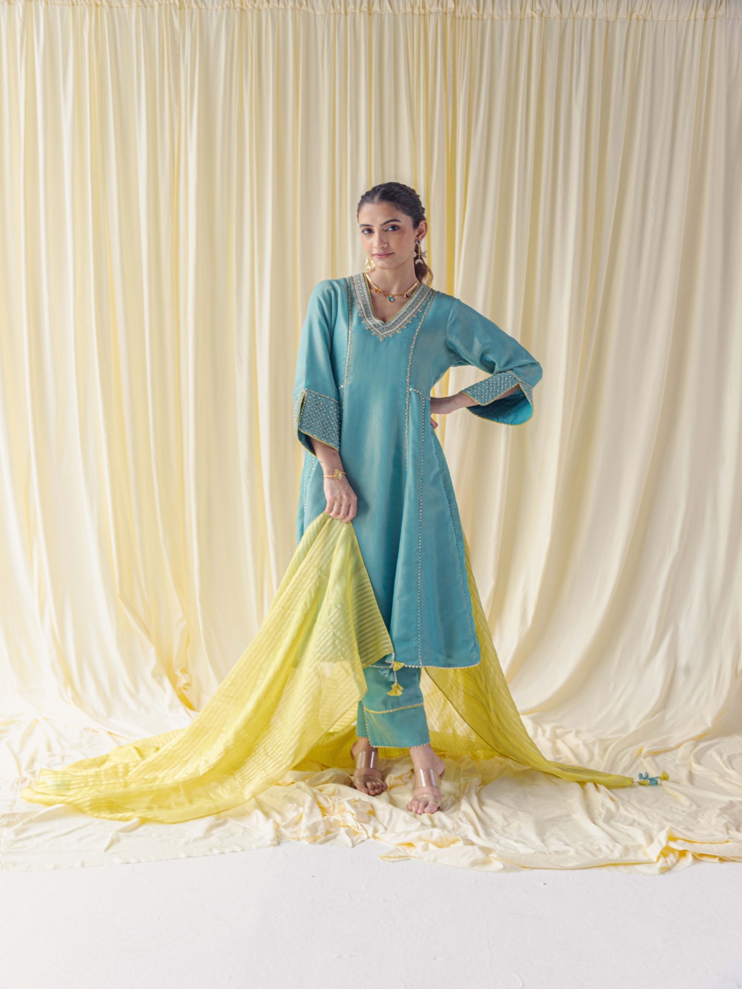 

Label Naariti Ethnic Motifs Embroidered Kurta with Trousers & Dupatta, Blue