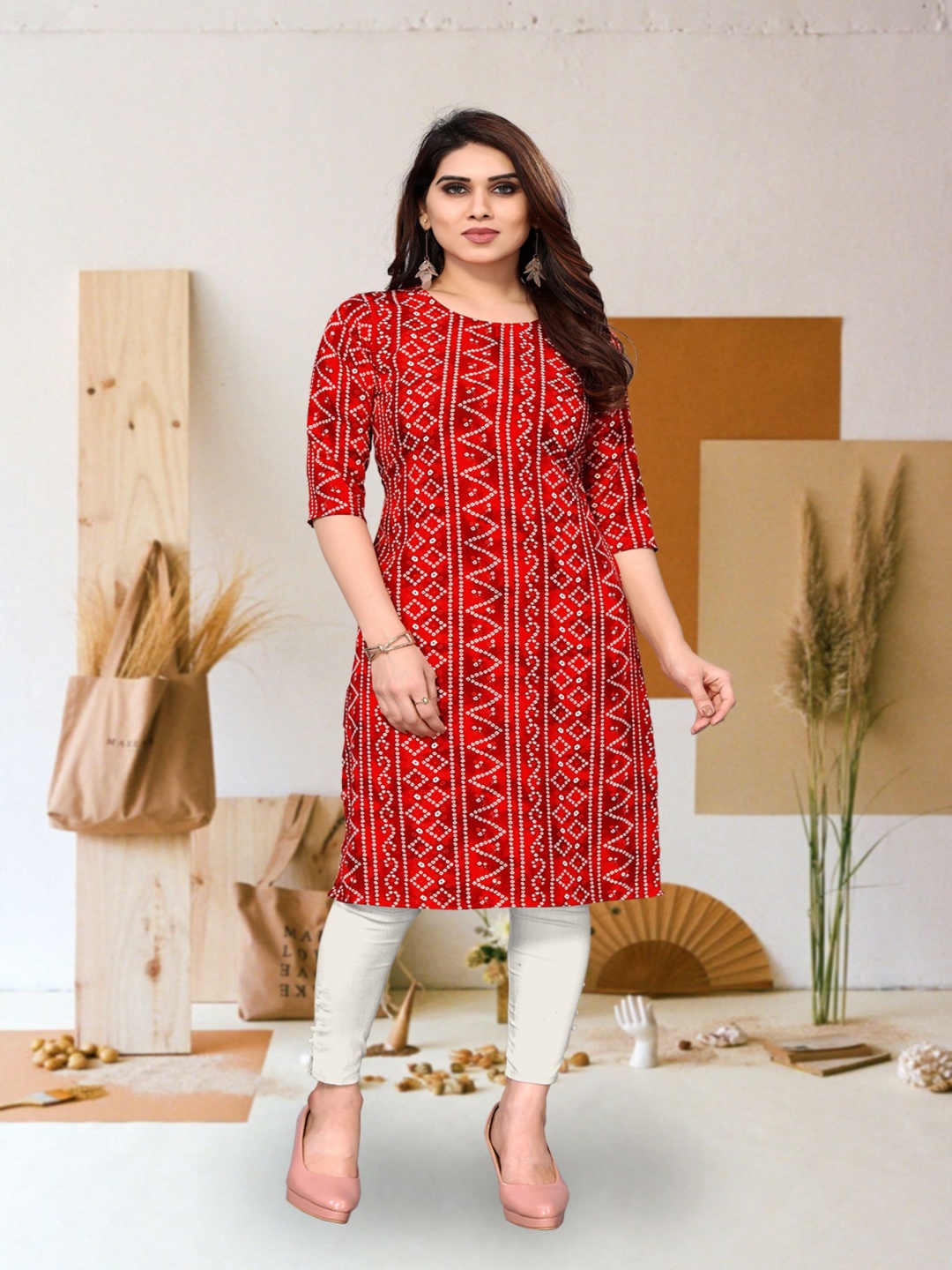 

KETAKI FASHION Geometric Printed Straight Kurta, Red