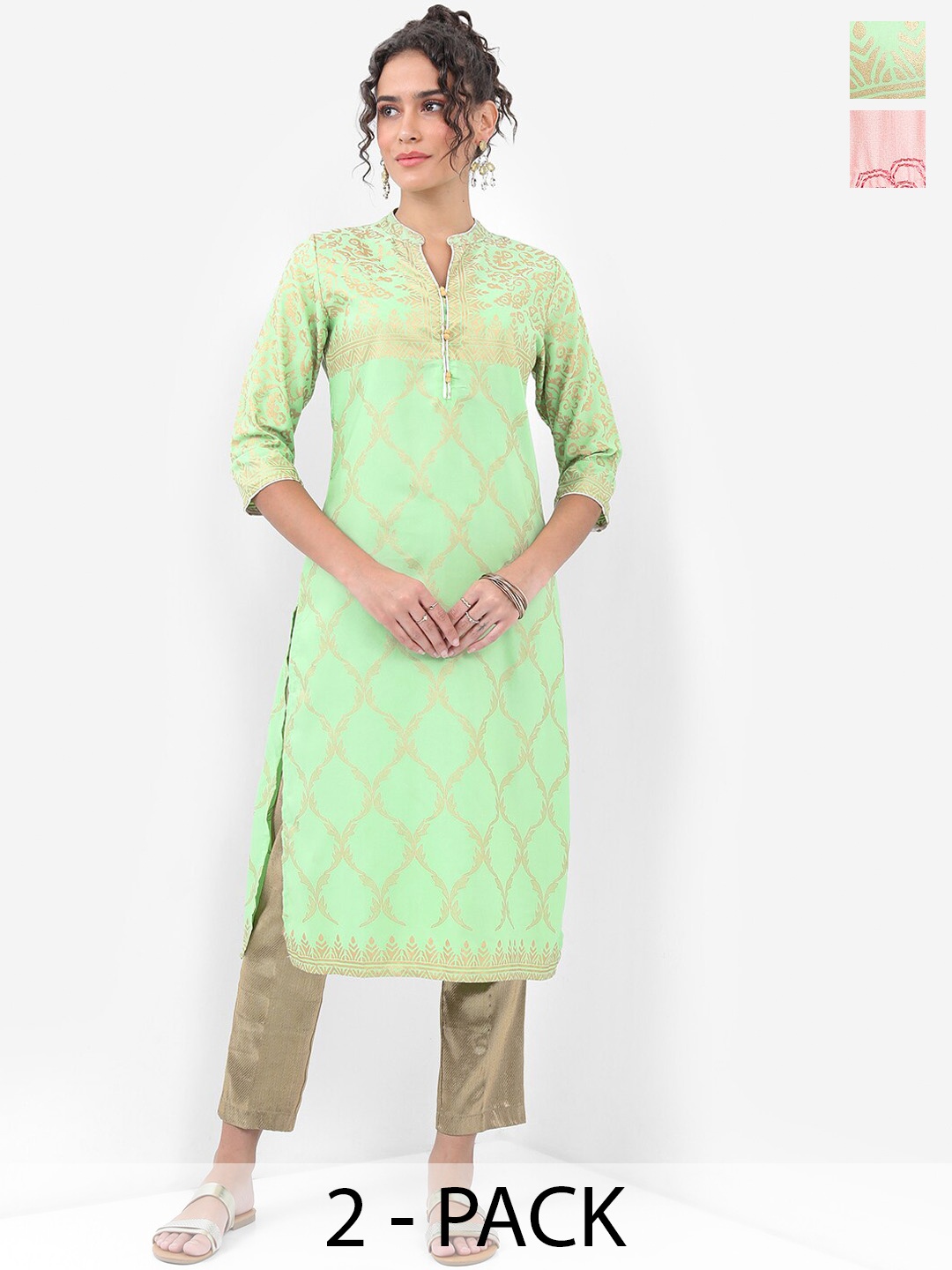 

Vishudh Pack of 2 Women's Printed Kurtas, Green