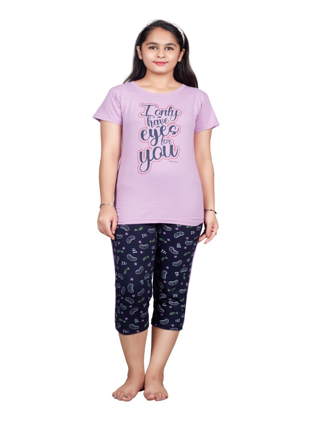 

Tee Weavers Girls Printed Pure Cotton Night suit, Purple
