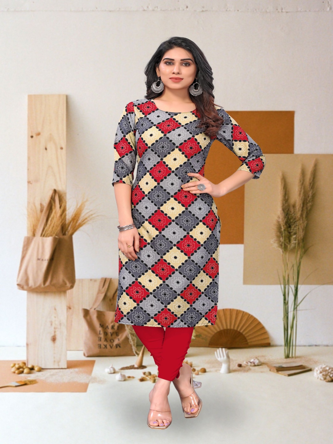 

KETAKI FASHION Geometric Printed Straight Kurta, Grey