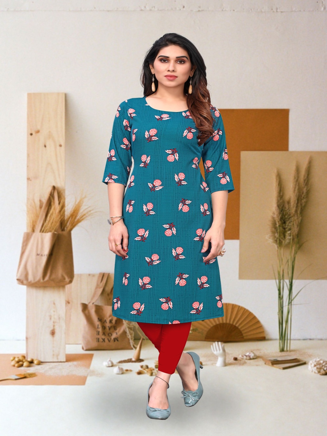 

KETAKI FASHION Floral Printed Straight Kurta, Green