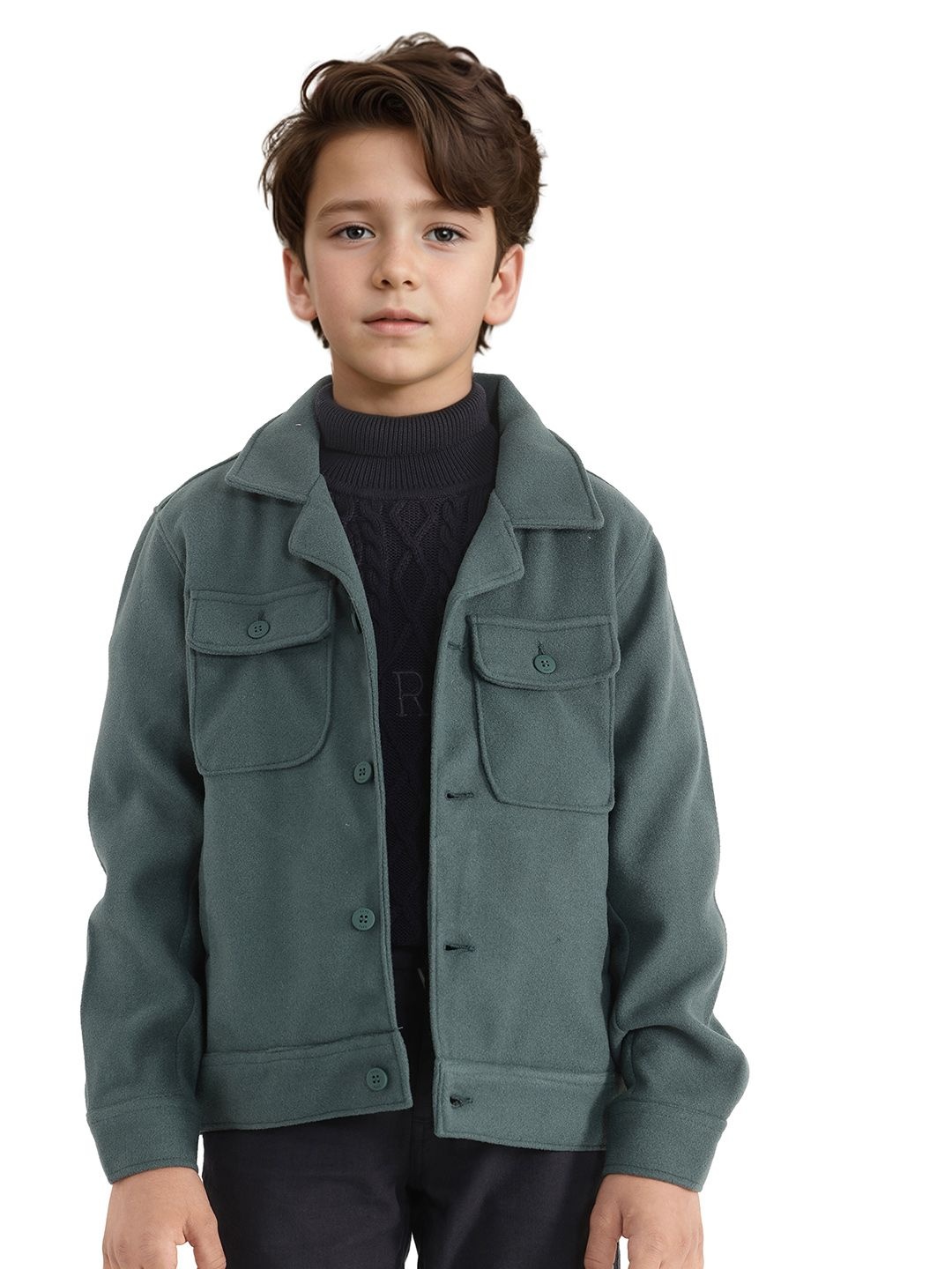 

Rare Ones Boys Lapel Neck Solid Jacket, Teal