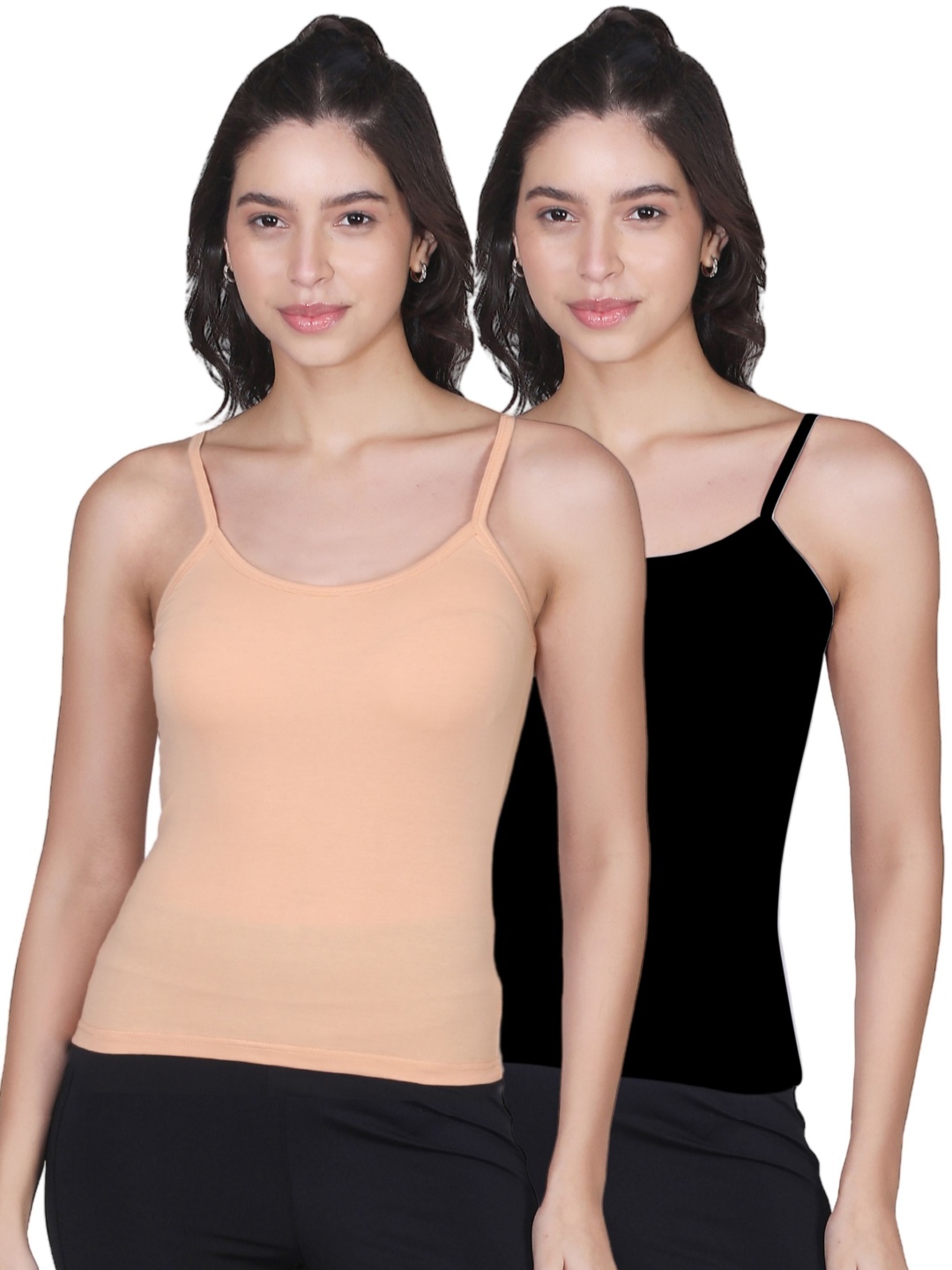 

DChica Pack Of 2 Women Cotton Camisoles, Beige