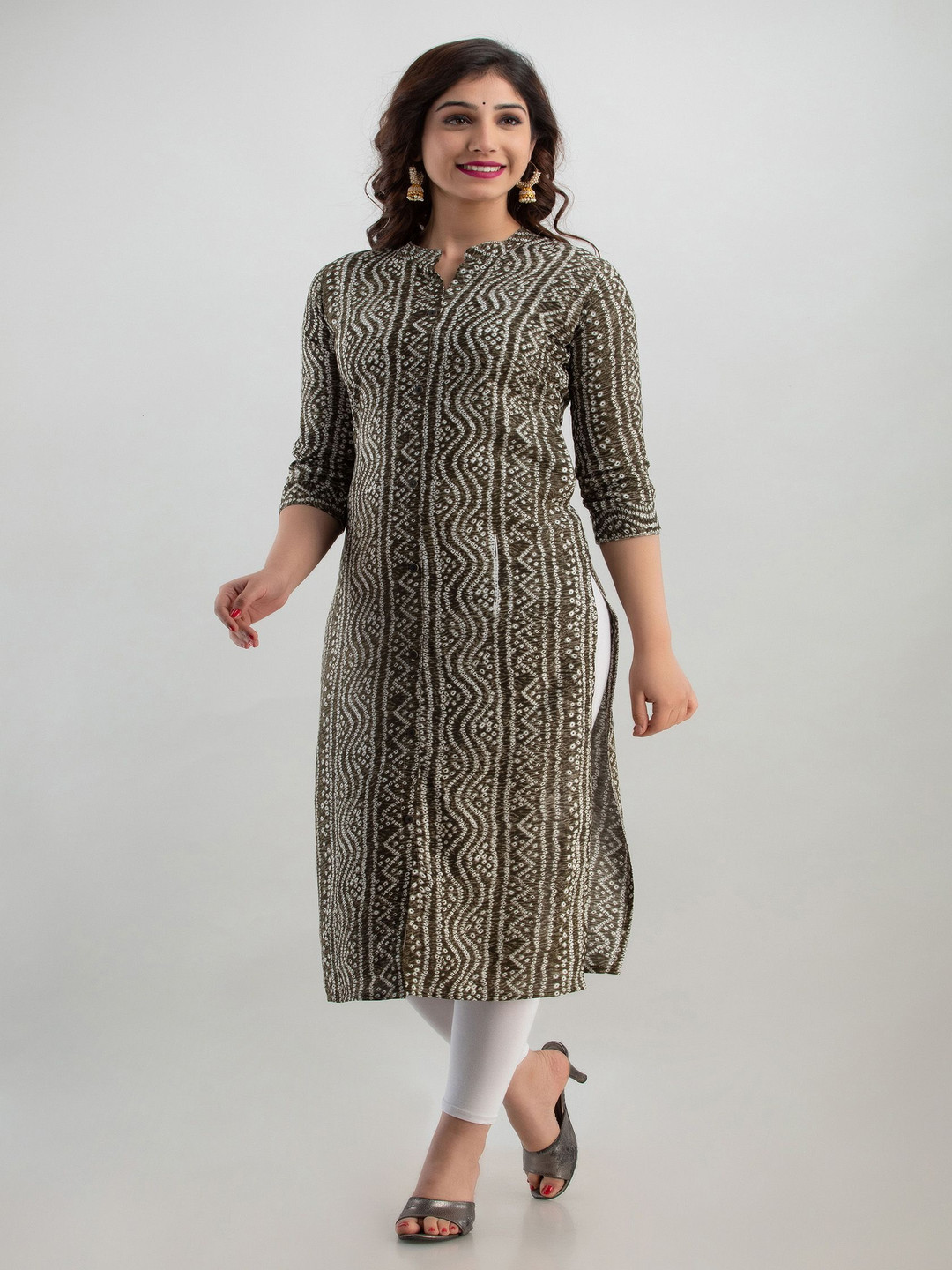 

PARIKSHIT Bandhani Printed Mandarin Collar Straight Kurta, Brown