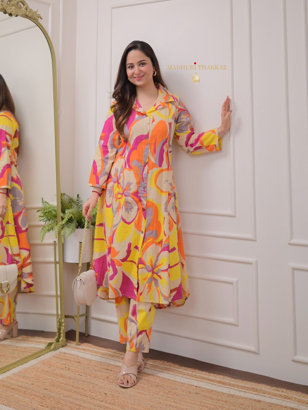 

Skirtsvilla Floral Printed A Line Kurta with Palazzos, Cream