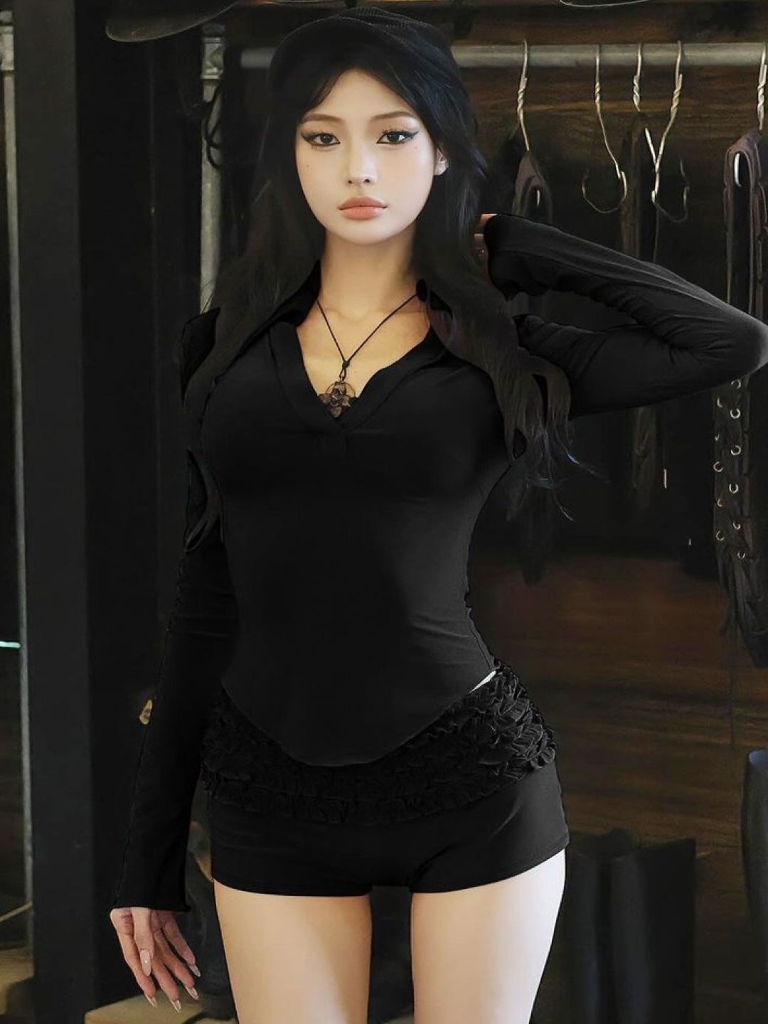 

LULU & SKY V-Neck Top With Shorts, Black