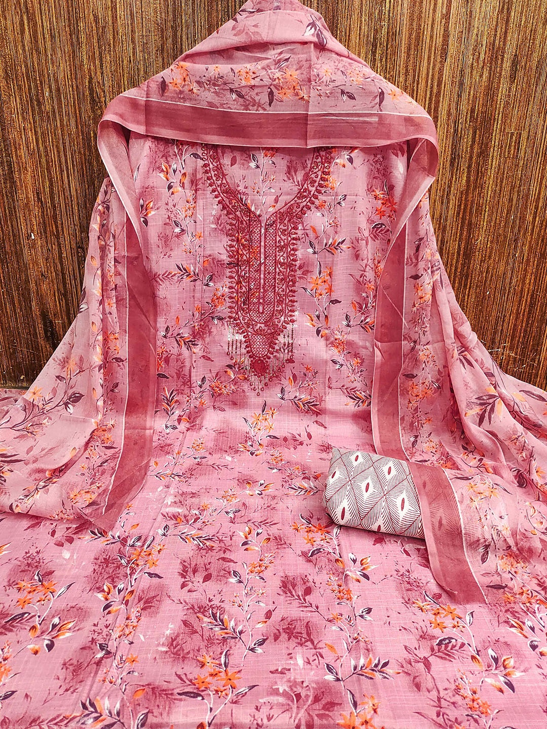

MANVAA Floral Printed Unstitched Dress Material, Pink