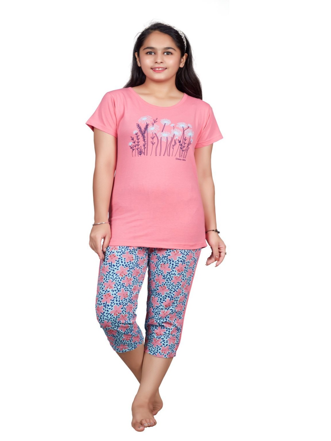 

Tee Weavers Girls Printed Pure Cotton Night suit, Pink