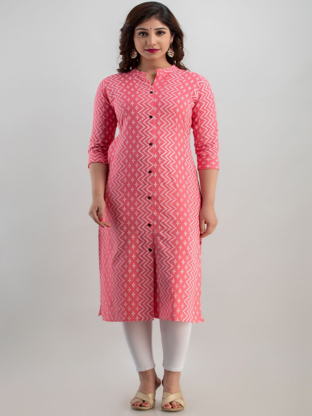 

PARIKSHIT Geometric Printed Mandarin Collar Straight Kurta, Pink