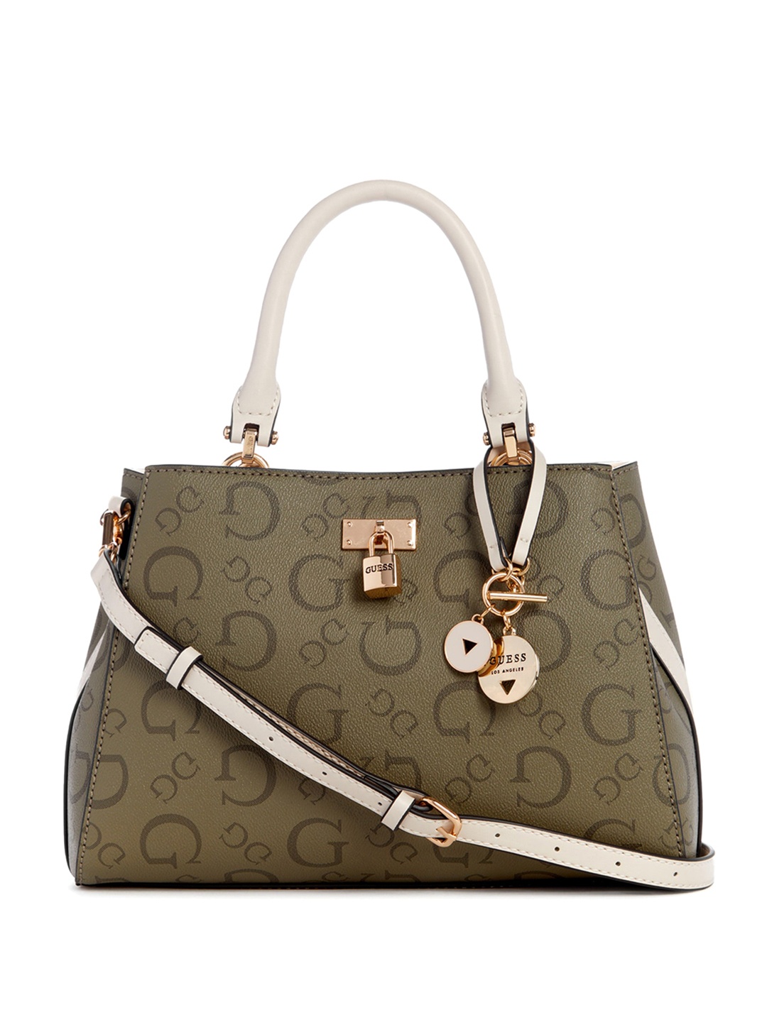 

GUESS Printed PU Structured Handheld Bag, Olive