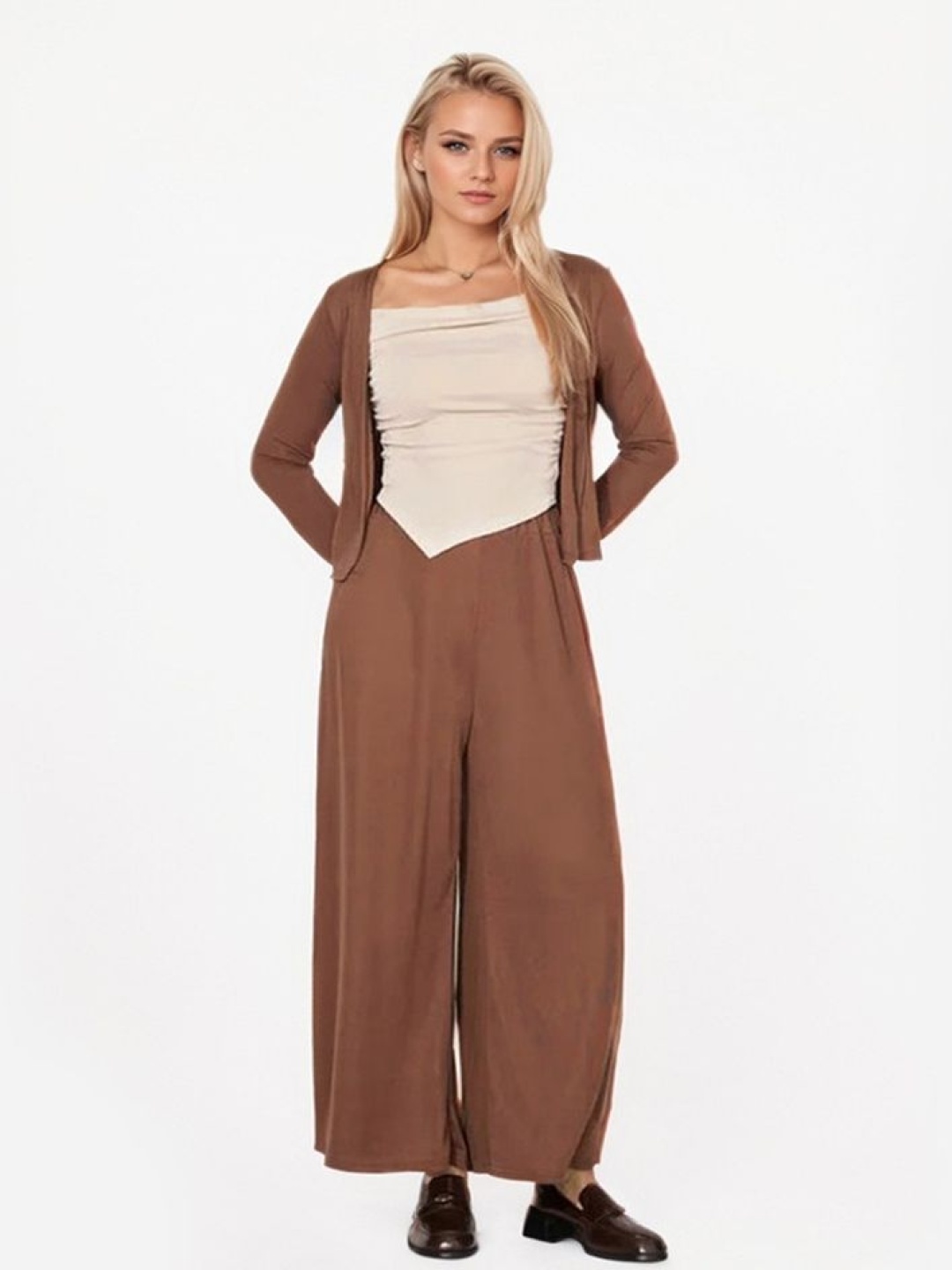

LULU & SKY Round Neck Tube Top With Jacket & Trouser, Brown
