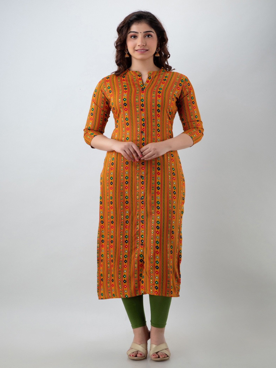 

PARIKSHIT Ethnic Motifs Printed Mandarin Collar Straight Kurta, Mustard