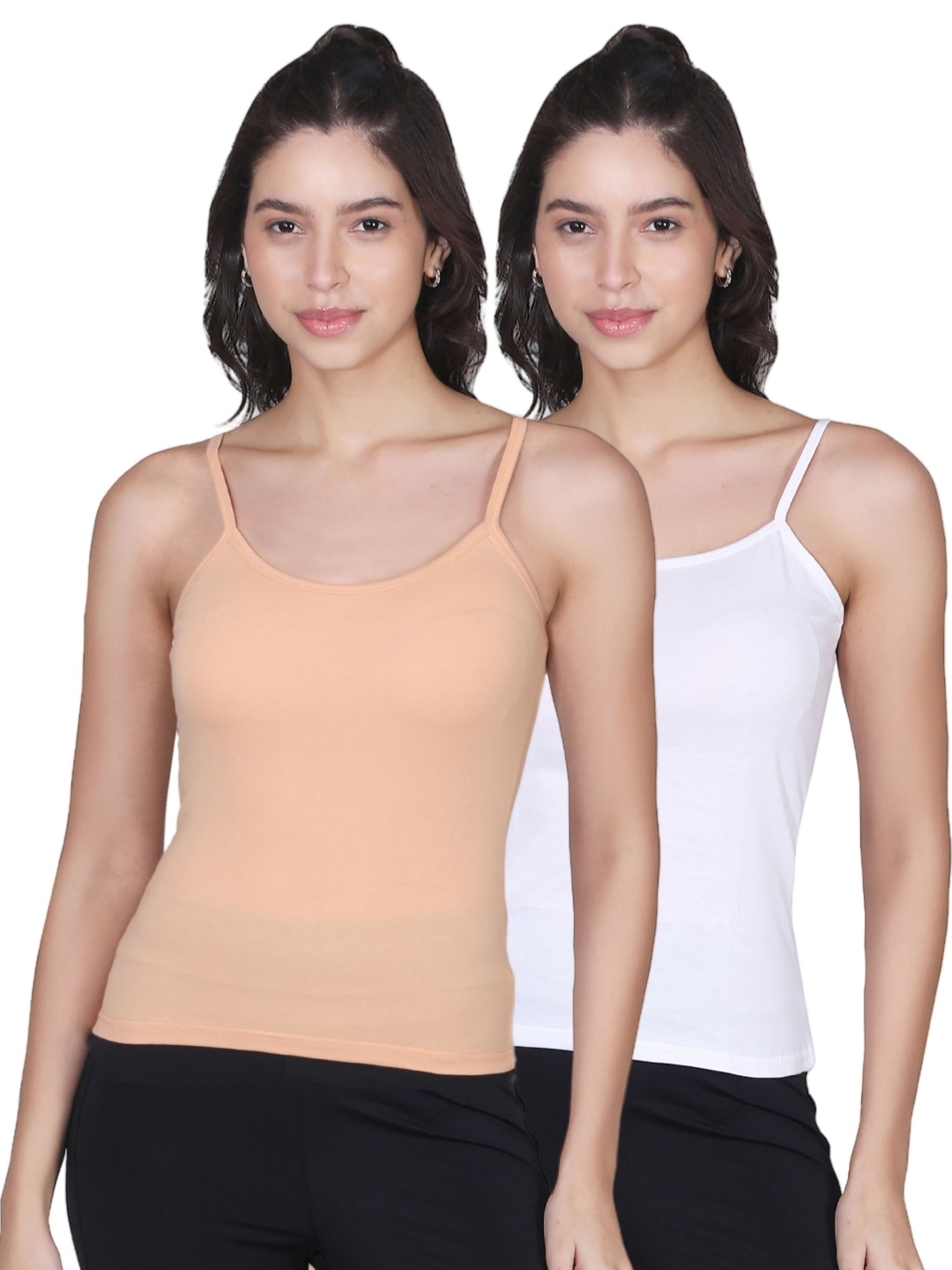 

DChica Pack Of 2 Women Cotton Camisoles, Beige