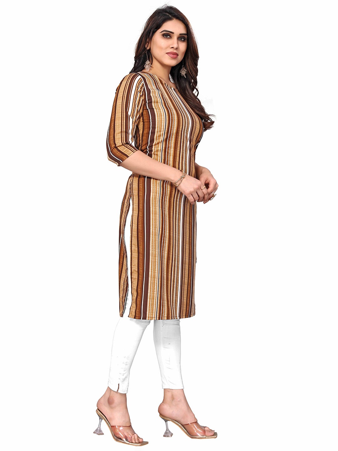 

KETAKI FASHION Striped Round Neck Straight Kurta, Brown